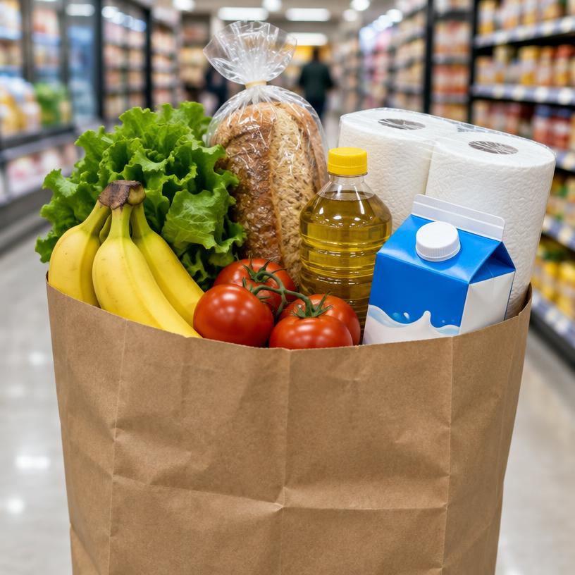 Sacola de compras cheia de produtos